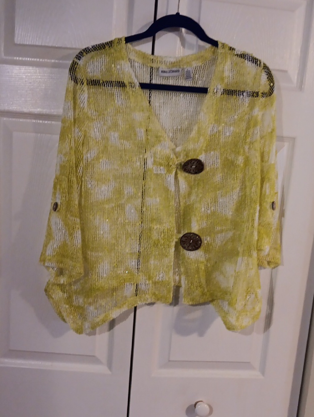 Lightweight Lime/ Yellow Open Weave Knit Button-Front  Cardigan